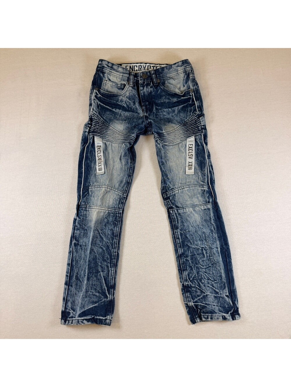 Encrypted NYC Boys Moto Denim 8 Acid Wash Distressed Biker